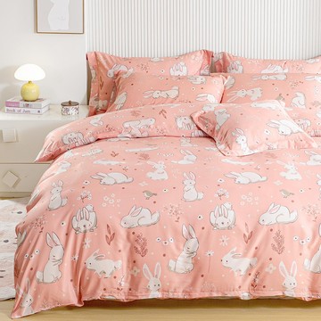 LoveCity 寢城之戀 台灣製 吸濕排汗萊賽爾天絲 薄被套床包組(福兔粉/加大6尺)  1入  薄床包+薄被套+枕套