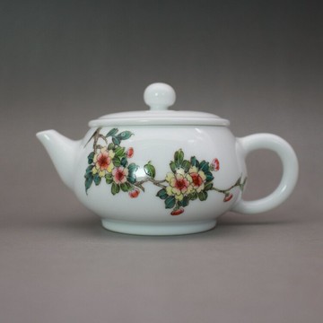 慎德堂粉彩手繪海棠花卉茶壺 小壺 景德鎮茶具古玩古董仿古陶瓷器