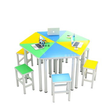 免運 附發票  辦公室桌椅 會議桌 培訓桌 學生三角形六角桌六邊形桌椅創客教室組合彩色多邊形拼接環形桌子工廠現貨直銷 售後保障 全館八折 店長新品推薦 5h1110