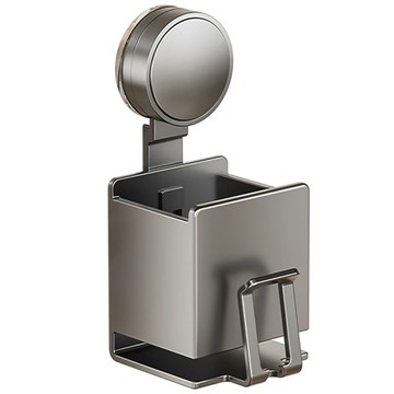 費歐家 吸盤式太空鋁牙刷置物架 + 漱口杯  1套  槍灰色