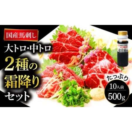 ふるさと納税 国産 熊本馬刺し 2種の霜降り 贅沢食べ比べセット 合計500g 大トロ 中トロ 馬肉 熊本県宇城市