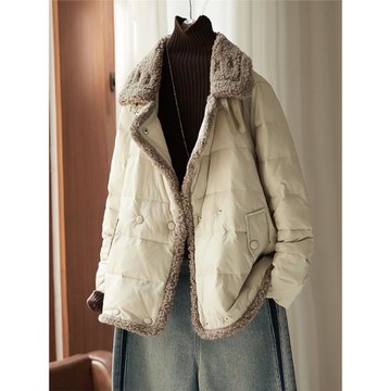 IHIMI撞色拼接立領加厚保暖棉衣外套女2025冬季新款短款百搭棉襖