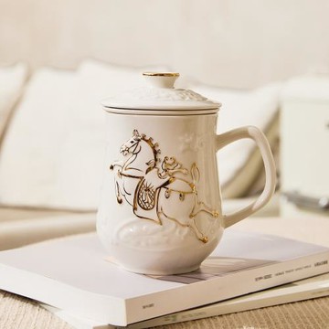 乾唐軒活瓷 | 新品上市 | 馬上如意三件杯 / 附茶漏 / 透明白鎏金 460ml