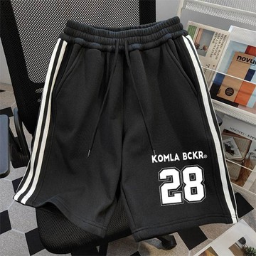 數字序號28 三條槓短褲 五分褲 短褲女 美式短褲 運動褲 外穿短褲 寬鬆 跑步褲 休閒褲 鬆緊腰 闊腿褲子 男女短褲