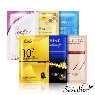 Sesedior輕熟保養撫紋抗皺面膜組60片(超微導/魚子/胎盤/蜂胜肽/高效/蝸牛各10片)(單片裝)