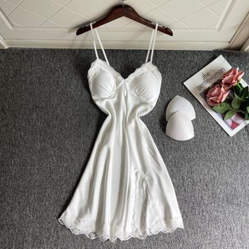 新款純色睡裙性感女仿真絲短裙薄款甜美可愛風睡衣絲綢四季通用家