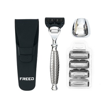 FREED 尊爵四件組五刀式刮鬍刀禮盒 - F滿版鍍鎳浮雕