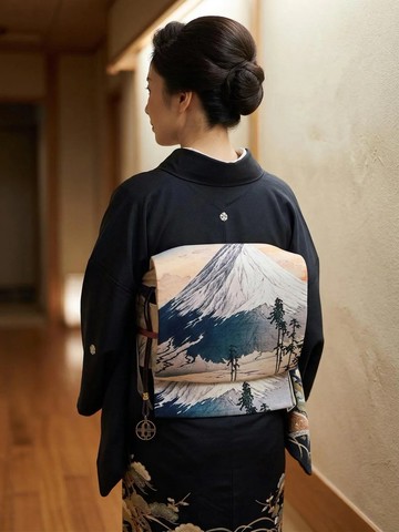 預繫式定型名古屋帶- 浮世繪富士山 雙面預結式和服帶