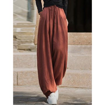 苧麻中式復古燈籠褲女春秋2026新款寬松休閑長褲棉麻闊腿褲蘿卜褲