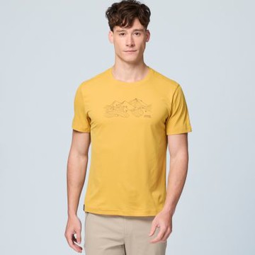 【WILDLAND荒野】男生態圓領印花抗UV短袖機能衣 167 月桂樹黃