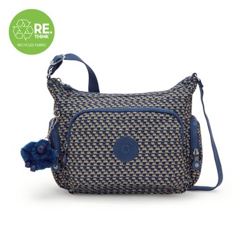 『牛角包』藍米格紋輕巧多袋實用側背包-GABB S