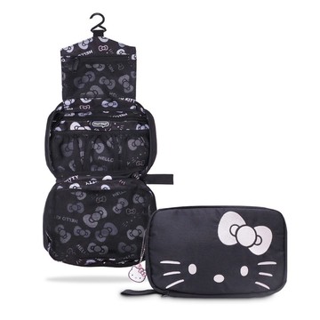 murmur 網狀三摺盥洗包 | hello kitty (低調黑) | 附吊飾