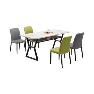 Homelike 喜家居仿石紋5尺餐桌椅組(一桌四椅)(2050)四灰椅