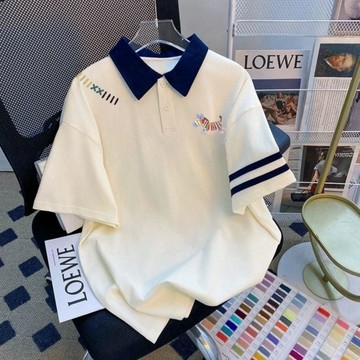 ~專櫃剪標撤回外貿純棉Polo領短袖T卹 男女款輕奢百搭上衣 夏季男裝POLO領T恤衫 純棉短袖T卹 印花翻領T卹 H