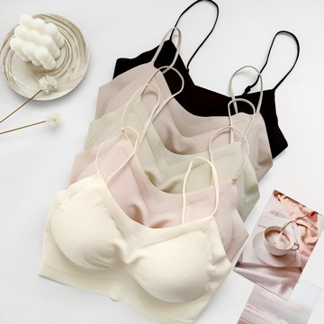 【Fee隔日到貨5色新品】果凍冰絲無痕細肩帶內衣 BRA TOP🔥可調式涼感背心 小可愛 無鋼圈內衣 隱形內衣 性感內衣