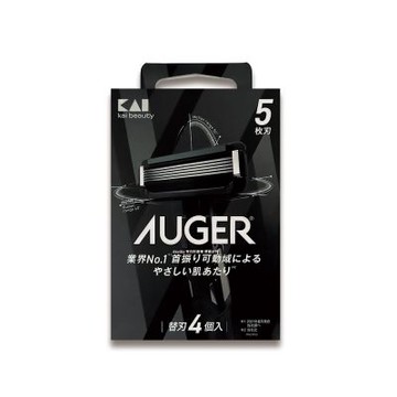 日本KAI貝印-AUGER男士修容刮鬍刀替換刀片4入/盒B-4AG(本品不含刮鬍刀柄,5刃可替換滑順剃鬚刀,刀頭角度可變反向剃鬍,鬢角美型刮毛工具)