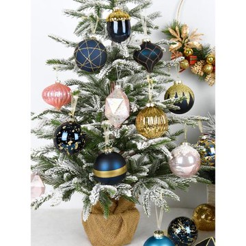 圣誕裝飾品玻璃彩繪寶藍色吊球掛飾聖誕樹場景布置彩色造型球掛件