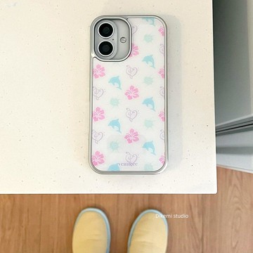 韓系ins小眾夏日元氣度假風海豚扶桑花手機殼適用iphone17promax