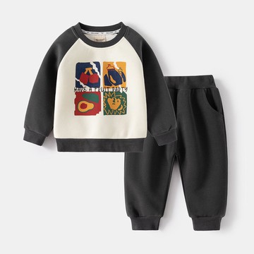 WELLKIDS - 圓領寬鬆運動服套裝-水果派對-深灰