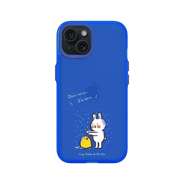 iPhone 15 Clear 激光藍 - 懶散兔與啾先生 Lazy Rabbit and Mr.Chu - 有我在