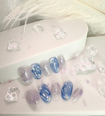 【TING】霧星藍語 - 晶透暈染星砂穿戴甲 S碼