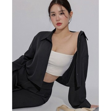 AIR SPACE PLUS 涼感CEO顯瘦短版西裝襯衫(黑/白/淺灰) 女裝 現貨