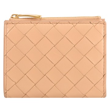 BOTTEGA VENETA 608059 編織NAPPA皮革釦式零錢短夾.杏色