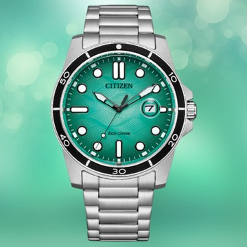 CITIZEN星辰錶 Gents AW1816-89L 光動能都會時尚不鏽鋼腕錶 湖水綠 41.5mm