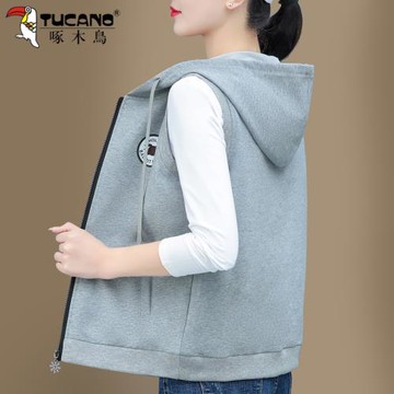 啄木鳥針織馬甲背心女2026新款春秋薄款媽媽時尚洋氣短款灰色馬夾