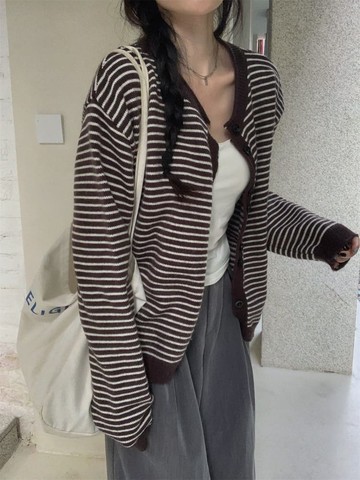 【missy shop】線條漫步條紋開襟針織外套-90087