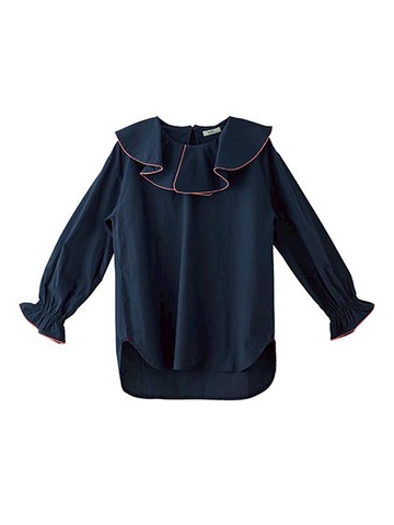 繩股滾邊配色大波浪領長袖上衣(LA34L0A0100) - earth music&ecology