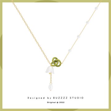 一朵纏在頸上的鈴花項鏈適合夏天綠色森系花朵鎖骨鏈短鏈脖子飾品