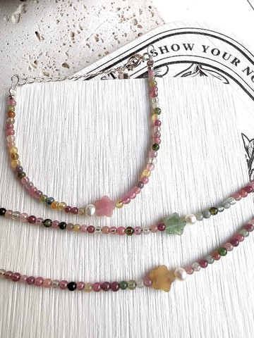 心忱-碧璽星星 珍珠極細純銀手鍊