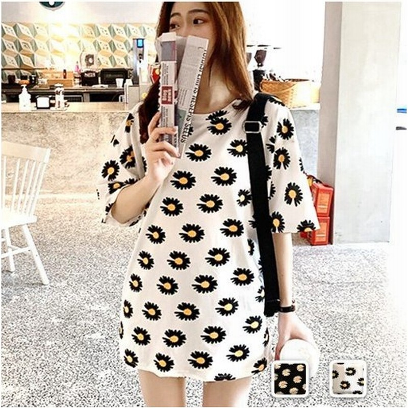 Tシャツ レディース トップス チュニック 花柄 ロンティー 半袖 マーガレット 通販 Lineポイント最大get Lineショッピング