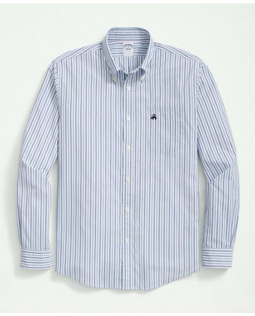 Brooks Brothers Men's Performance Series Stretch Button-Down Collar, Striped Sport Shirt | Green | Size 2XL