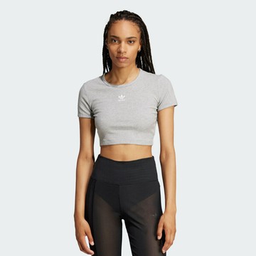 Adidas Ess Rib Tee JC9029 女 T恤 短版上衣 運動上衣 休閒短袖 灰 亞版