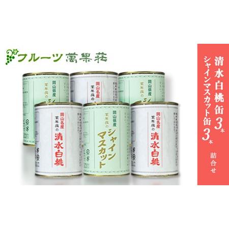 ふるさと納税 桃 ぶどう フルーツ 萬果荘 清水 白桃 缶 3本とシャインマスカット 缶 3本詰合せ 果物 缶詰 岡山 岡山県岡山市