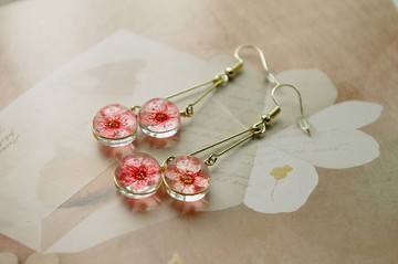 Annys workshop手作押花飾品,希望的種子, 古典美真花耳環