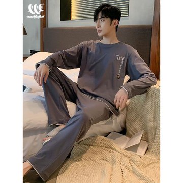 睡衣男春秋款純棉長袖套頭可外穿青少年全棉大學生男士家居服套裝