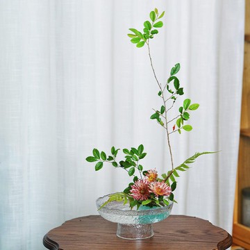 花器 花盆 花瓶 明玻璃插花盤客廳桌面高腳花器水果盤日式 茶桌茶點甜點干果碗86S 快速出貨
