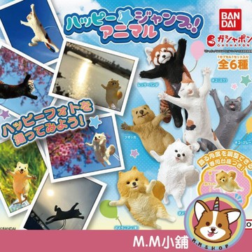【M.M小舖】『現貨』 BANDAI 轉蛋 扭蛋 開心跳躍動物公仔 小貓熊 跳躍 動物 貓咪 狗 公仔 全6款