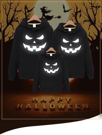 親子裝 萬圣節親子裝兒童衣服南瓜發光全家裝加厚加絨衛衣一家三口裝  瑪麗蘇