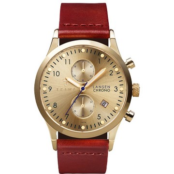 TRIWA  Lansen Chrono系列 濃醇紅酒經典時尚腕錶-金X紅/38mm