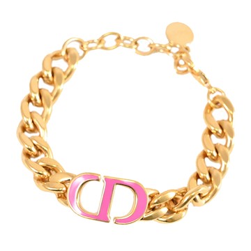 Christian Dior 30 Montaigne CD粉色亮漆寬版鍊帶手鍊.金