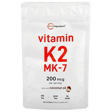 Micro Ingredients, 維生素 K2 MK-7，200 微克，300 粒軟膠囊