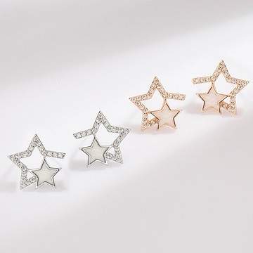 Sweet Air Y19 日韓流行耳飾 S925銀針 滴釉閃耀線條五角星 耳針 耳環