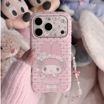 ins韓國 雙層菲林殼 可愛少女粉 美樂蒂 iPhone 17 16 15 Pro max手機殼 鎏金波點 魔法女僕裝