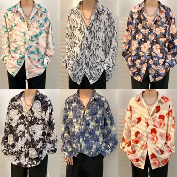 港風vintage花襯衫男女復古夏威夷小眾痞帥寬松情侶長袖襯衣外套