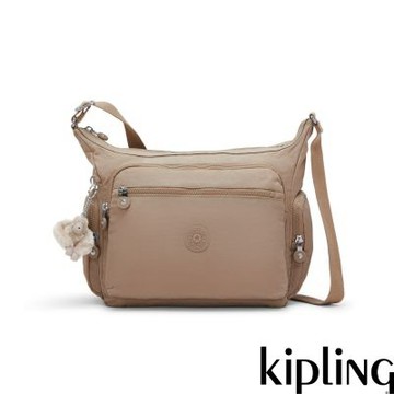 『牛角包』Kipling 淺棕褐色多袋實用側背包-GABBIE