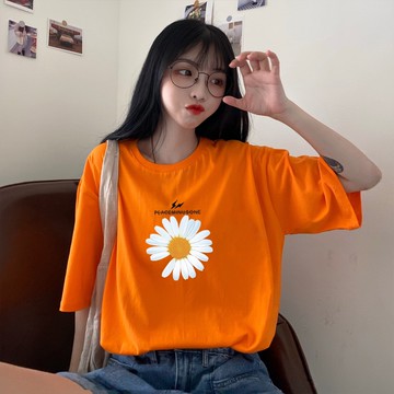 小雛菊短袖t恤女年新款衣服夏季韓版寬松大碼玫紅色上衣體恤